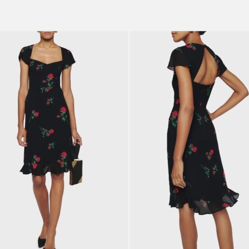 Reformation Rosi Dress black print Size 8. NWOT